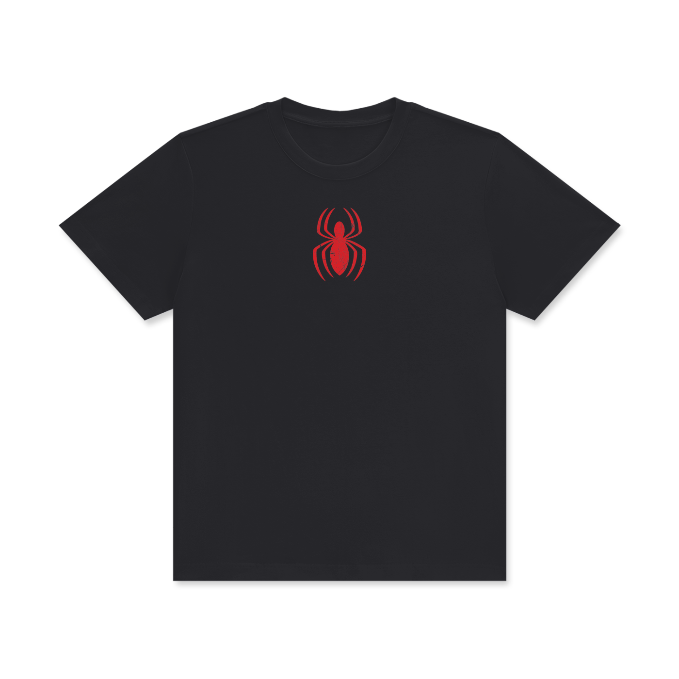 Spider Distressed Logo Classic Crew Neck Cotton T-Shirt