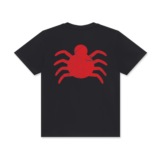 Spider Distressed Logo Classic Crew Neck Cotton T-Shirt