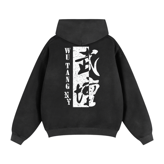 NEW YORK WU TANG - LOGO 2-WAY ZIPPER PREMIUM FLEECE HOODIE - FADED BLACK