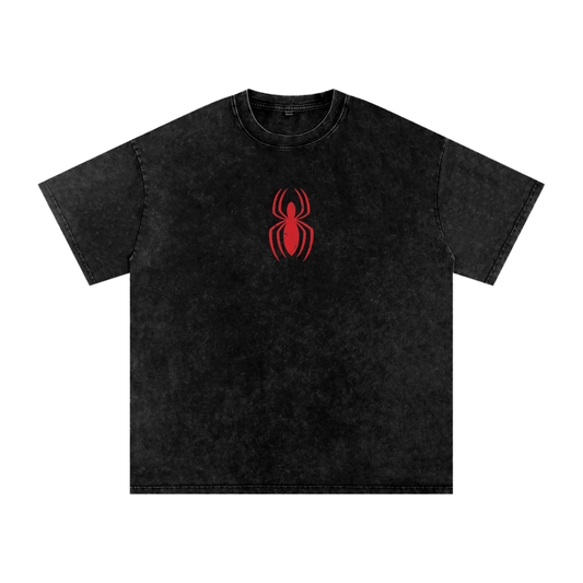 SPIDER-MAN  Distressed Logo Acid Wash Oversize T-Shirt - 250 GSM