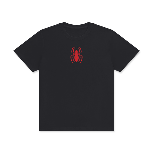 Spider Distressed Logo Classic Crew Neck Cotton T-Shirt