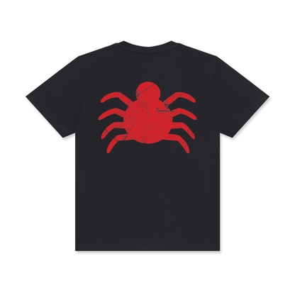 Spider Distressed Logo Classic Crew Neck Cotton T-Shirt