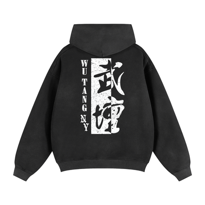 NEW YORK WU TANG - LOGO 2-WAY ZIPPER PREMIUM FLEECE HOODIE - FADED BLACK