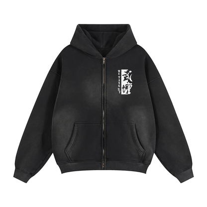 NEW YORK WU TANG - LOGO 2-WAY ZIPPER PREMIUM FLEECE HOODIE - FADED BLACK