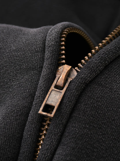 NEW YORK WU TANG - LOGO 2-WAY ZIPPER PREMIUM FLEECE HOODIE - FADED BLACK